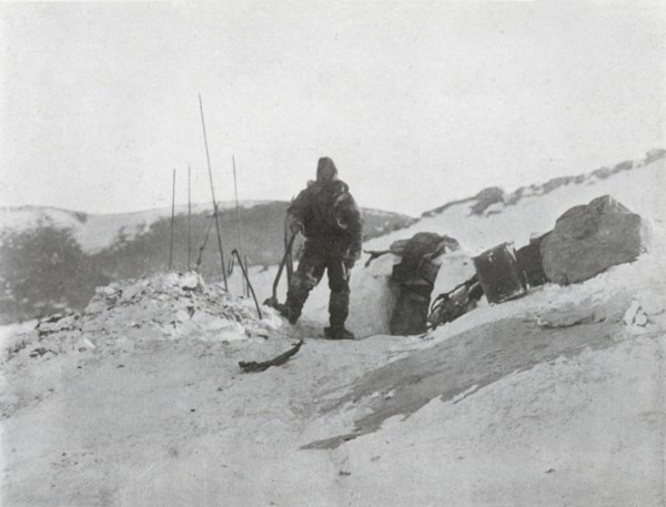 'Browning at the Igloo Door', 1912, (1913). Artist: G Murray Levick.