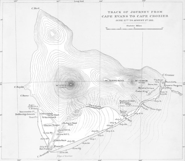 'Track of Journey from Cape Evans to Cape Crozier - June 27th to August 1st 1911', (1913). Artist: Unknown.