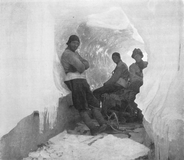 'The First Western Party in a Natural Ice-Tunnel', c1911, (1913). Artist: T Griffith Taylor.