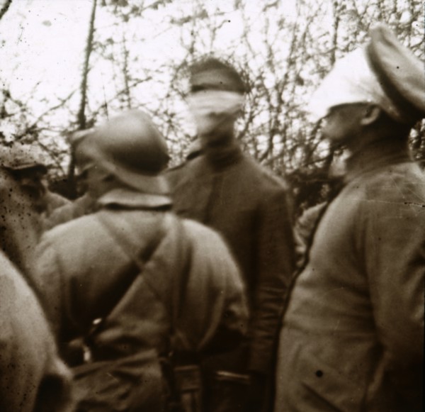 Blindfolded soldiers, November 1918. Artist: Unknown.
