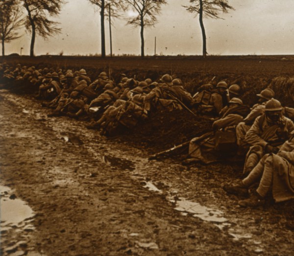 Troops by side of road, c1914-c1918. Artist: Unknown.