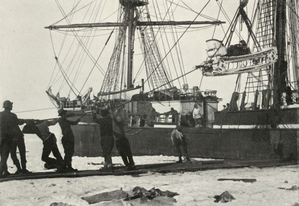 'Landing a Motor-Sledge', c1910?1913, (1913). Artist: Herbert Ponting.