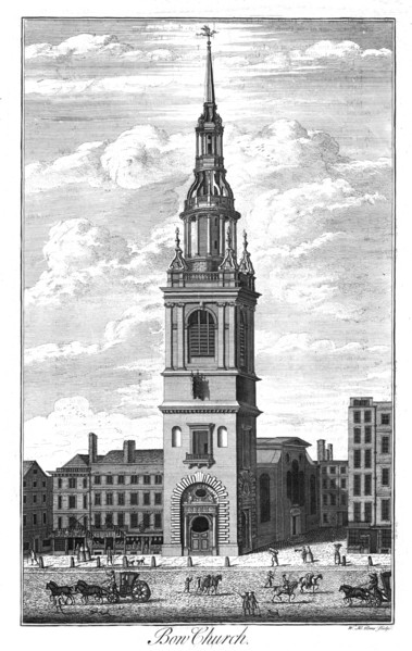 'Bow Church', c1700. Artist: William Henry Toms.