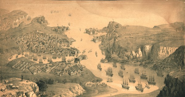 'The town, forts and harbours of Sebastopol', 1854. Artist: Edmund Walker.