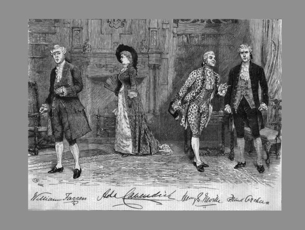 School for Scandal play at the Vaudeville Theatre, 1882. Artist: Unknown.