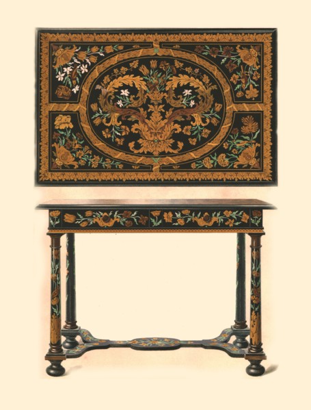 Table inlaid with marquetry., 1905. Artist: Shirley Slocombe.