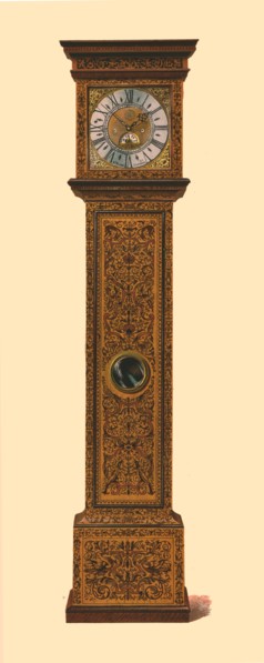 Clock inlaid with dark marquetry, 1905. Artist: Shirley Slocombe.
