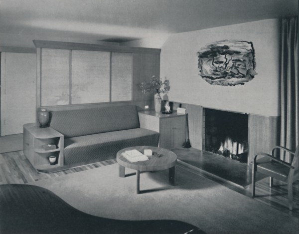'House at Pomona, California - the living room from the other side of the partition', 1942. Artist: Unknown.