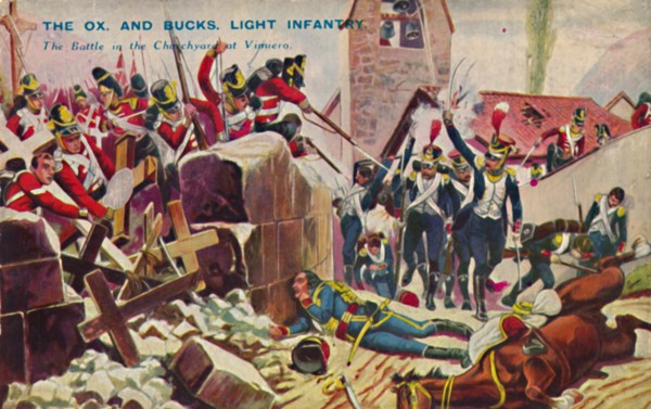 'The Ox. And Bucks. Light Infantry. The Battle in the Churchyard at Vimiero', 1808, (1939). Artist: Unknown.