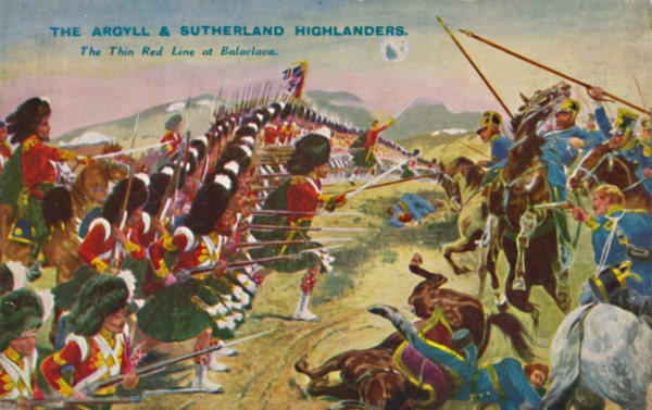 'The Argyll & Sutherland Highlanders. The Thin Red Line at Balaclava', 1854, (1939). Artist: Unknown.