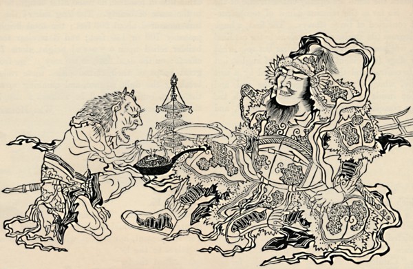 'Bishamon and the Ministering Demon', 1886. Artist: Unknown.