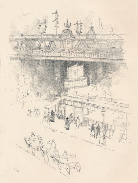 'Corner of Villiers Street, Charing Cross', 1896. Artist: Joseph Pennell.