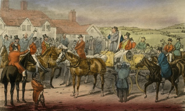 'Mr. Jorrocks declares his Inability to subscribe to the Surrey Stag-hounds', 1838. Artist: Henry Thomas Alken.