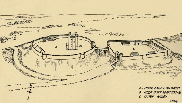 'Bird's Eye View of Castle Hedingham, Essex (Partial Reconstruction.)', (1931). Artist: Charles Henry Bourne Quennell.