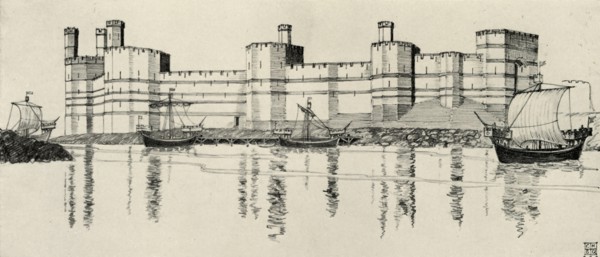 'Exterior of Caernarvon Castle, North Wales', (1931). Artist: Charles Henry Bourne Quennell.