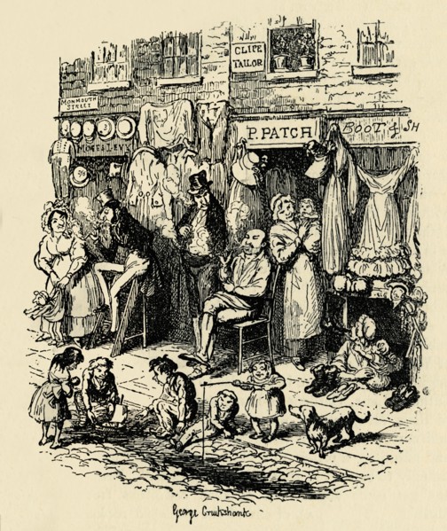 'Monmouth Street, Soho, an illustration by G. Cruikshank for Dickens' Sketches by Boz. ', (1938). Artist: George Cruikshank.