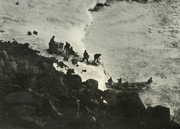 'Landing Stores from the Boat at the First Landing-Place', c1908, (1909). Artist: Unknown.