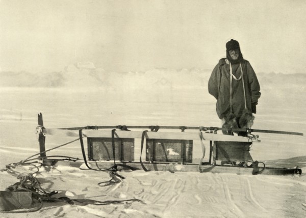 'Shackleton standing by the Broken Southern Sledge', c1908, (1909).  Artist: Unknown.