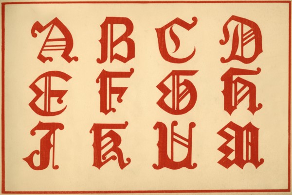 Alphabet, letters A-M, upper case. Artist: Unknown.