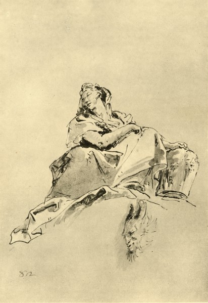 'Young Woman sitting, holding a Jug by her side', mid 18th century, (1928). Artist: Giovanni Battista Tiepolo.