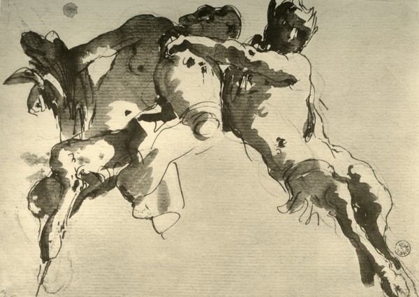 'Male and Female Faun with Amphora', mid 18th century, (1928). Artist: Giovanni Battista Tiepolo.