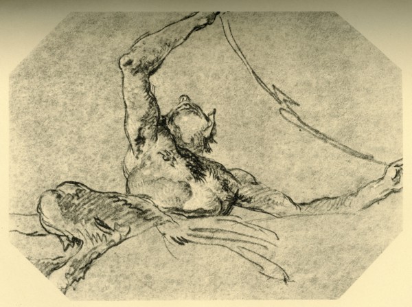 'Satyr holding up a festoon', c1761, (1928). Artist: Giovanni Battista Tiepolo.