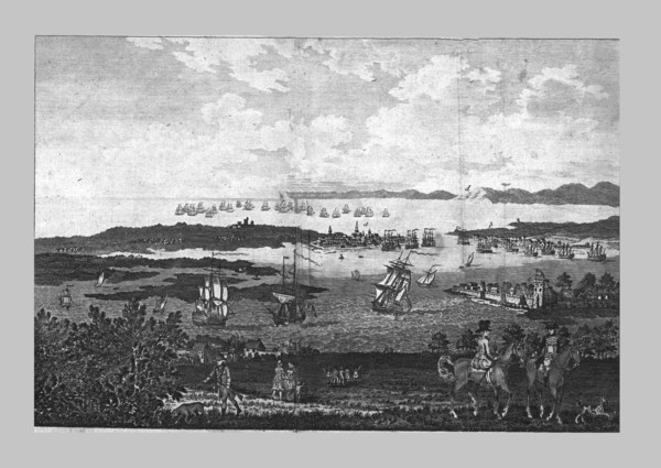'The Town and Harbour of Portsmouth with a View of his Majesty's Fleet at Spithead', 18th century. Creator: Unknown.