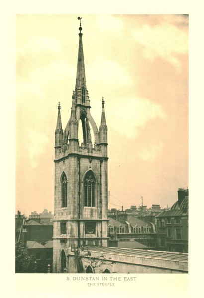'St Dunstan in the East, The Steeple', mid-late 19th century.  Creator: Unknown.