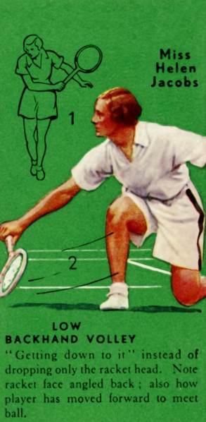 'Miss Helen Jacobs - Low Backhand Volley', c1935. Creator: Unknown.