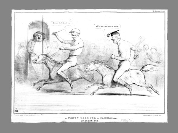 'A Poney Race for a Saddle (a Seat) at Cambridge', 1834. Creator: John Doyle.