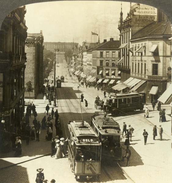 'Karl Johan Street, W.N.W. to the Royal Palace, Christiania, Norway', c1905. Creator: Unknown.
