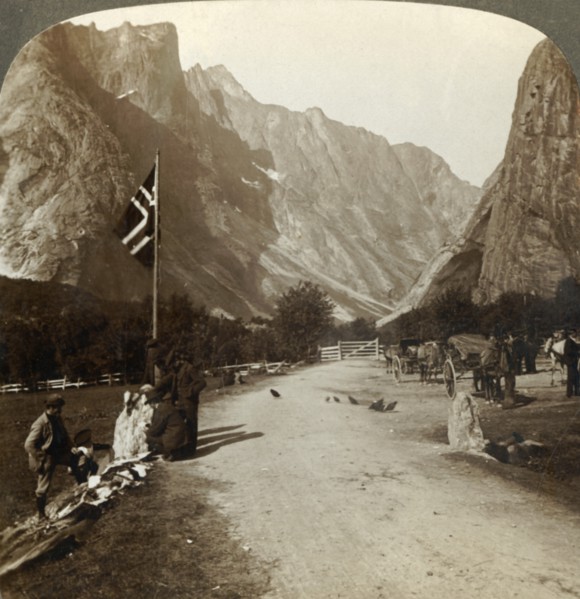 'Ragged range of the Troldtinder or Witch Pinnacles from valley road, Horgheim, Norway', c1905.  Creator: Unknown.