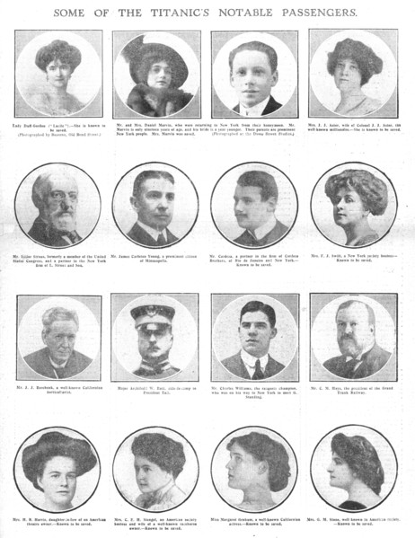 'Some of the Titanic's Notable Passengers', April 20, 1912. Creator: Unknown.