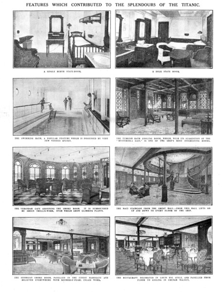 'Features which Contributed to the Splendours of the Titanic', April 20, 1912. Creator: Unknown.