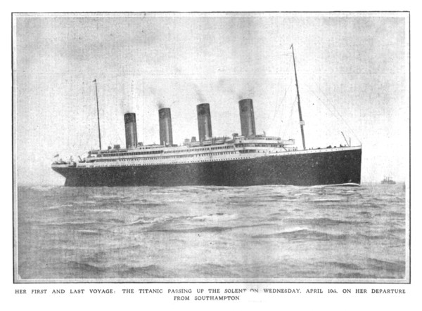 'Her First and Last Voyage: the Titanic Passing up the Solent on Wednesday, April 10th...', 1912. Creator: Unknown.