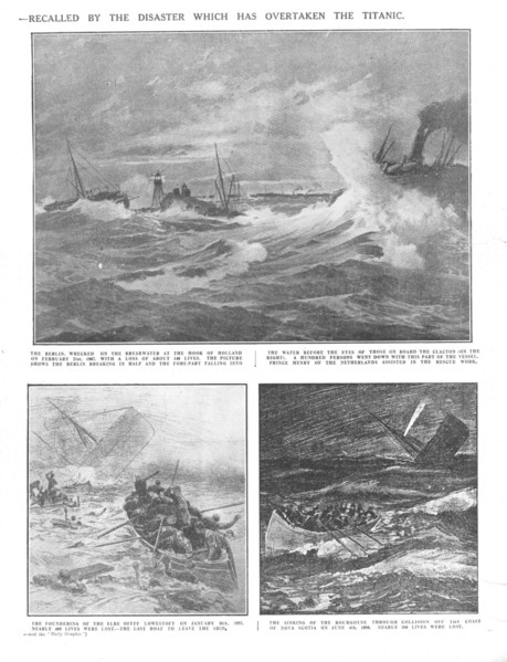 'Famous Wrecks of Bygone Days: Some Historic Disasters at Sea', April 20, 1912. Creator: Unknown.