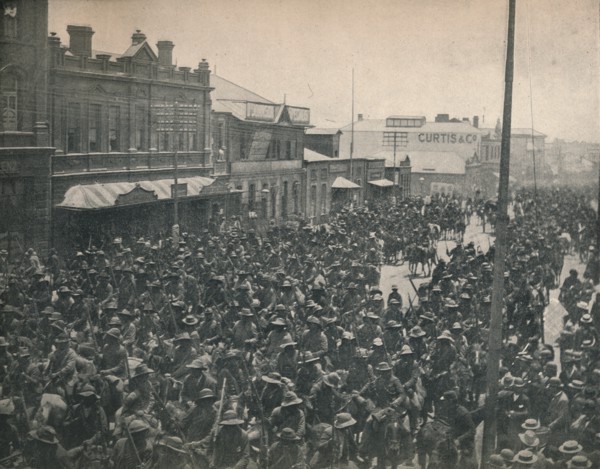 'Boer Commando passing through Johannesburg (Second Transvaal War)', c1900. Creator: Unknown.
