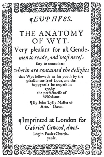 'Title-Page of John Lyly's Euphues or The Anatomy of Wit, First Edition', 1579, (1942). Creator: Unknown.