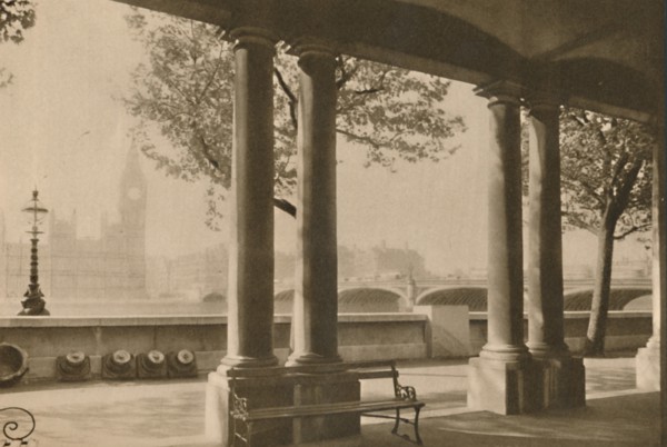 'Westminster Bridge and Big Ben from the Terrace of St. Thomas's Hospital', c1935. Creator: Unknown.
