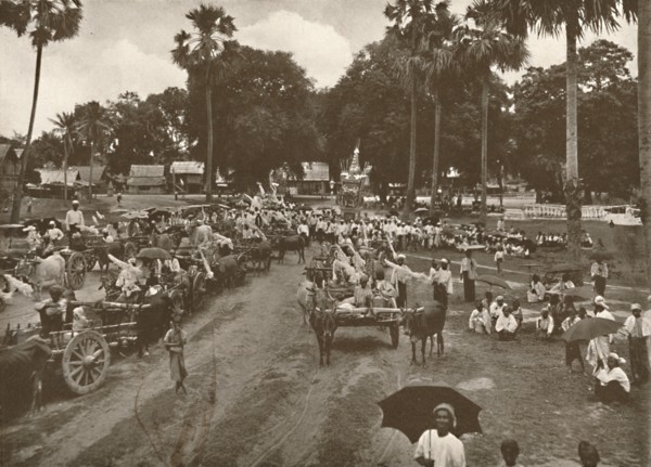 'Burmese Funeral. - Procession of Carts with Offerings', 1900. Creator: Unknown.