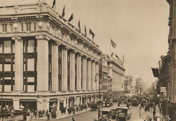 'Selfridge's and the last of the old Oxford Street shops that the building engulfed', c1935. Creator: Unknown.