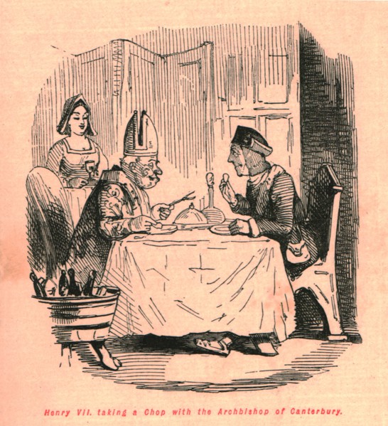 'Henry VII taking a chop with the Archbishop of Canterbury', 1897. Creator: John Leech.