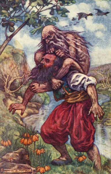 'The old man nimbly threw his legs over my neck, at the same time squeezing my throat', c1930. Creator: Frank C. Pape.