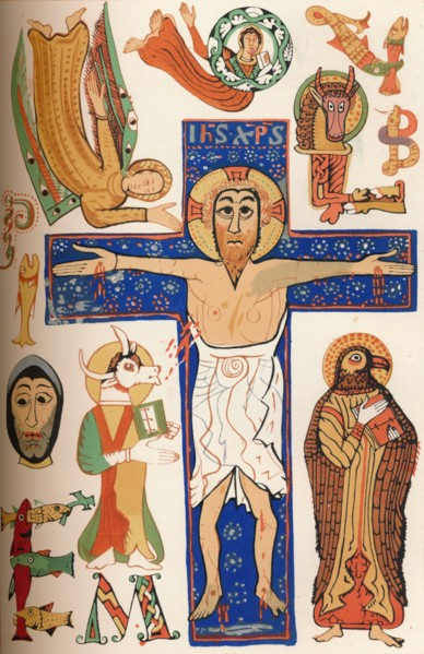 Crucifixion with decorated letters, c790 AD, (1849). Creator: Walter.