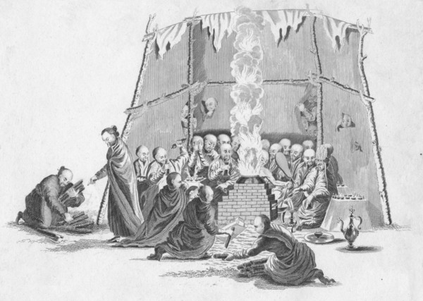 'Burning the dead body of a Lama', c1802.  Creator: Unknown.