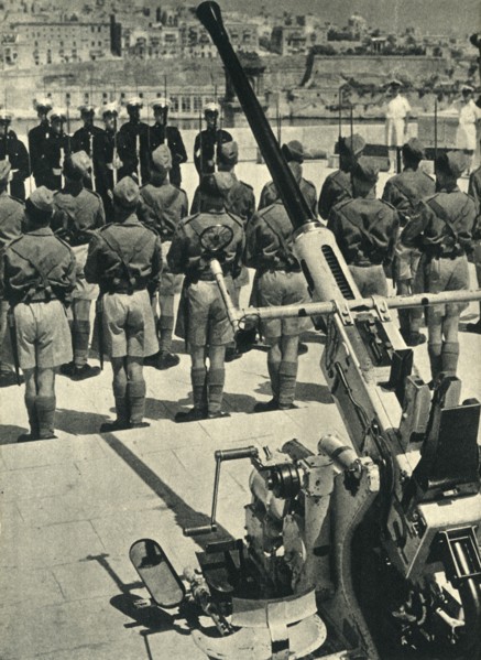 Royal Marines at the parade celebrating the successful defence of Malta, World War II, 1943 (1944). Creator: Unknown.
