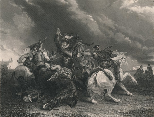 'Sir William Russell at the Battle of Zutphen', 1586, (c1830s). Creator: J Rogers.