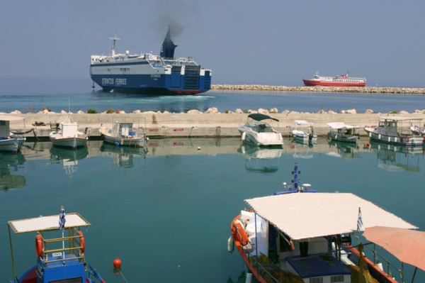 Ferry departing from the harbour of Poros, Kefalonia, Greece