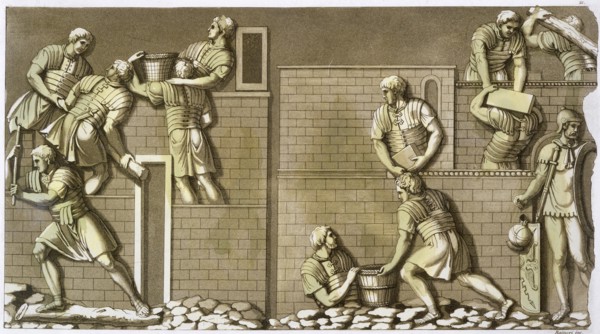 Roman soldiers building a fort, (c1820-1839). Artist: Vittorio Raineri
