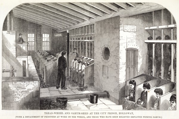 'Tread-Wheel and Oakum-Shed at the City Prison, Holloway', London, 1862. Artist: Unknown